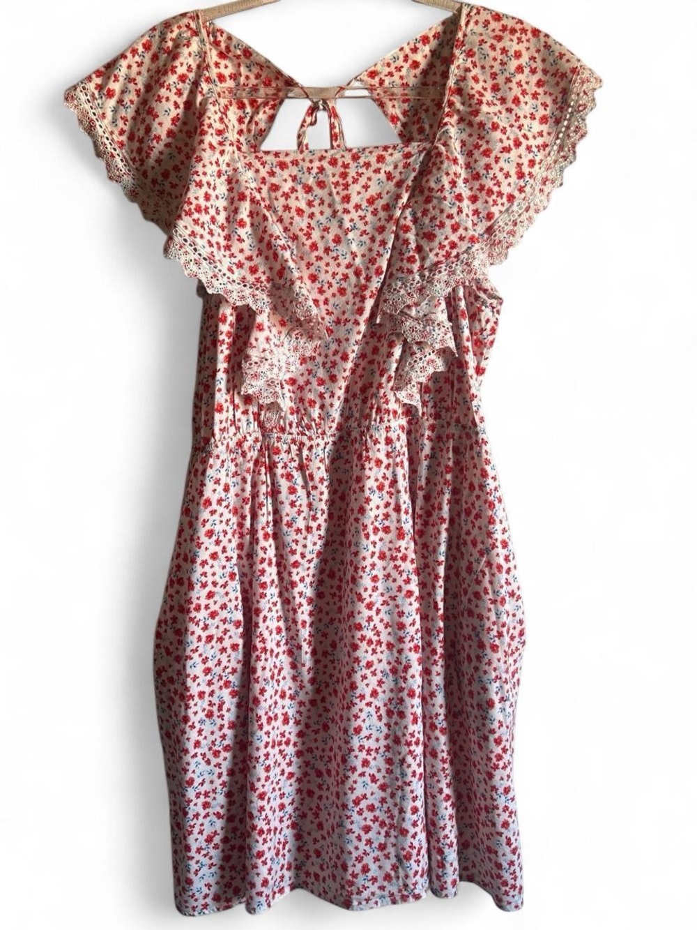 Old Navy Cream Midi Dress with Red Floral Print